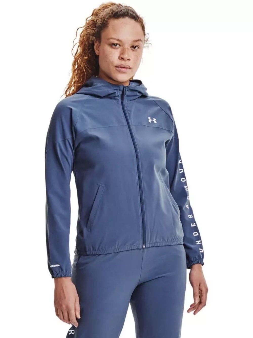 Under Armour Woven Hooded Full-zip Jacket Women’s Small Mineral Blue Waterproof